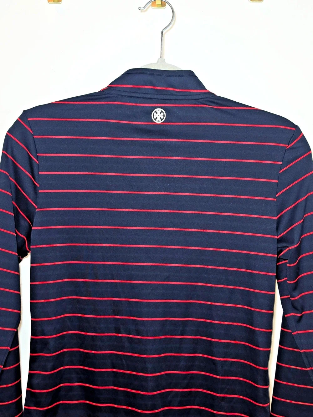 Tory Burch Sport Striped Navy 1/4 Zip Pullover Womens Size XS Golf Tennis Top